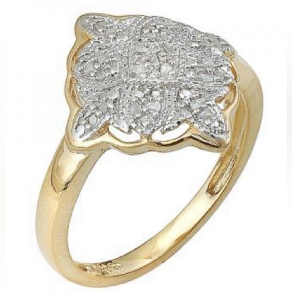 Ring - 14K 2-Tone Gold Over Sterling Silver - Diamonds - Designer Ring - Size 7